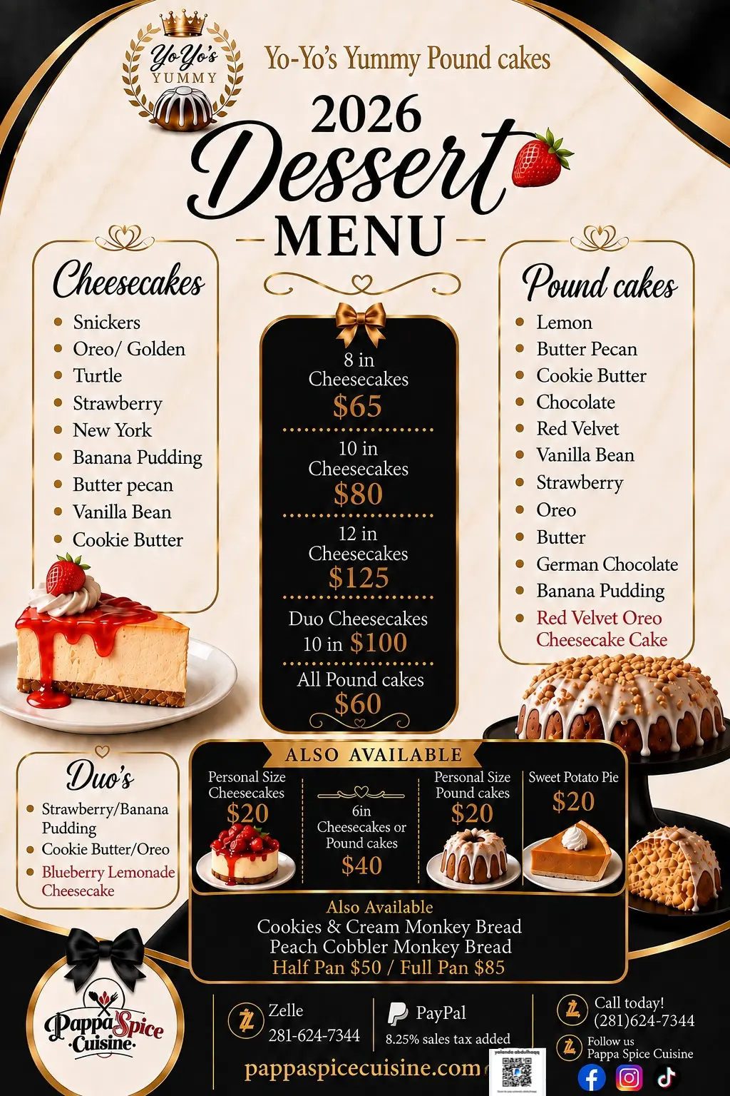 2026 Dessert Menu for Pappa Spice Cuisine in Houston
