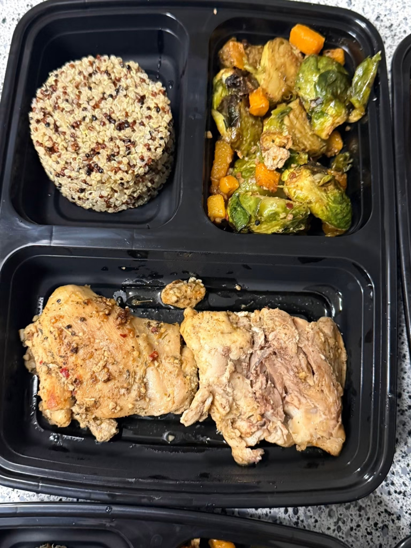 Chicken with quinoa and roasted brussels sprouts