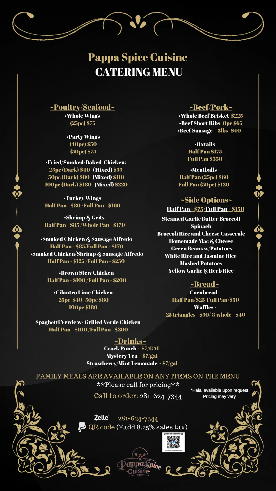 Catering Menu for Pappa Spice Cuisine in Houston