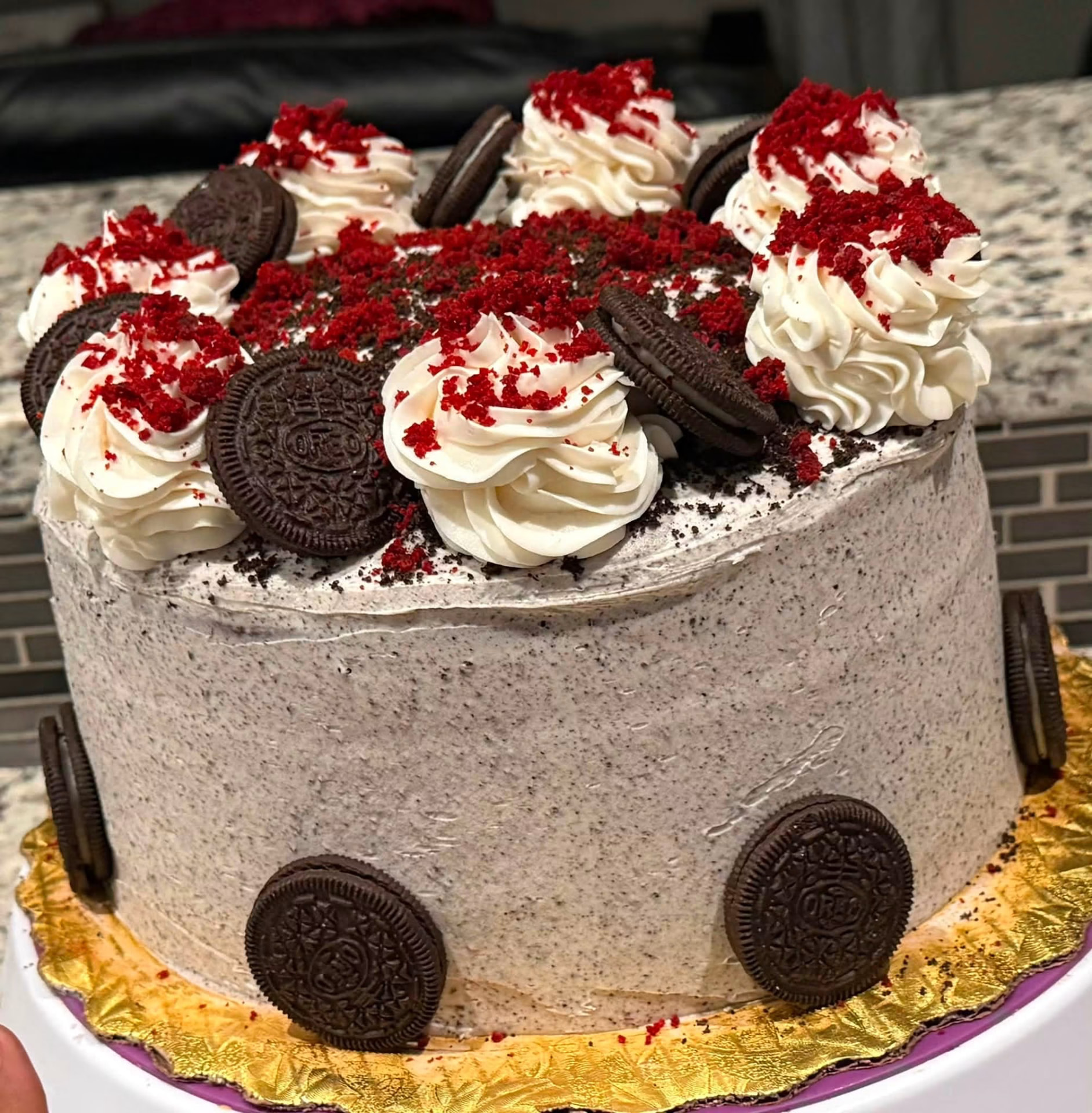Red velvet Oreo cookies & cream layer cake