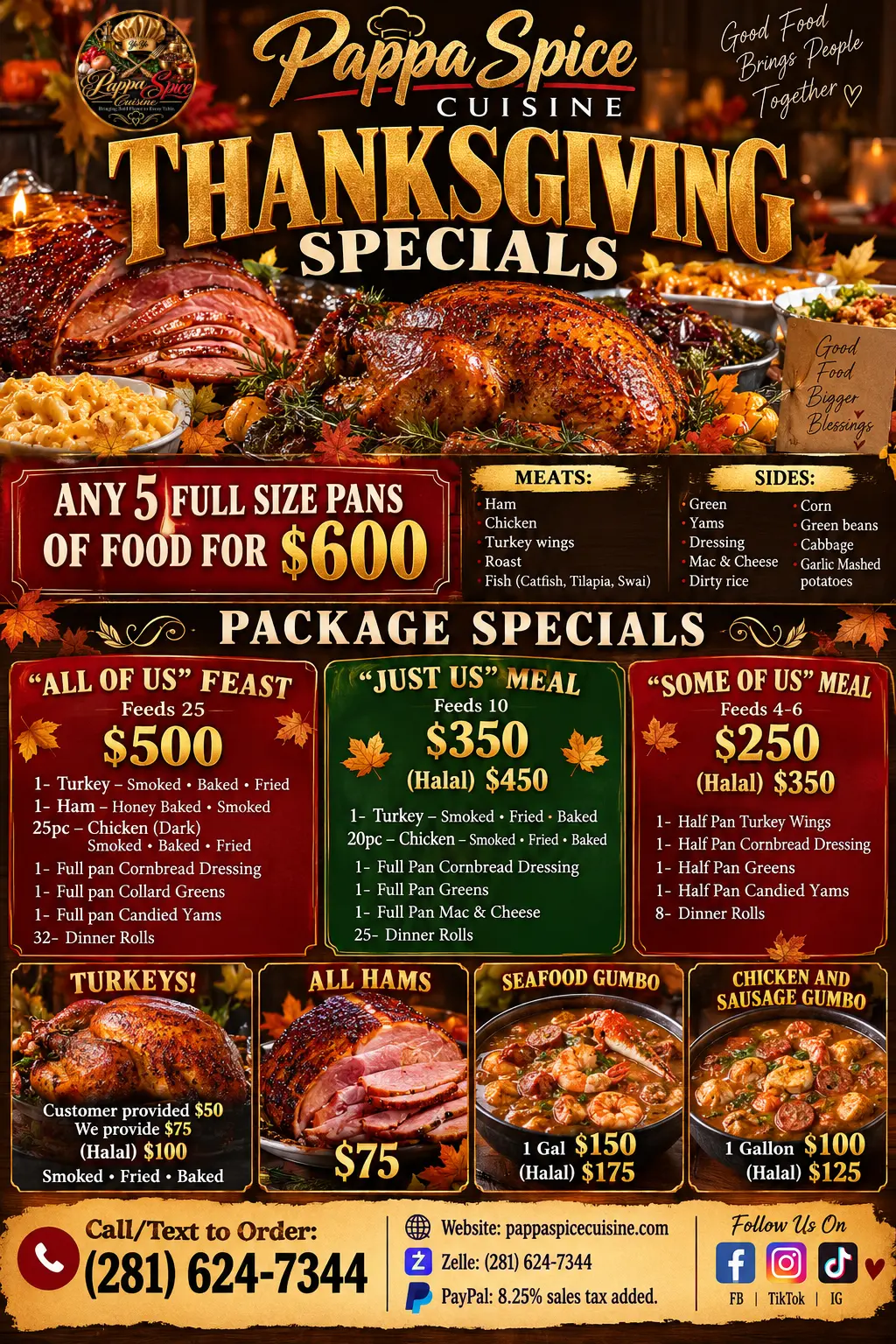 November Preorder — Thanksgiving Specials for Pappa Spice Cuisine in Houston