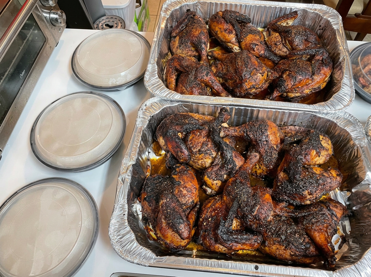 Smoked chicken pans plated for a small family gathering in Houston