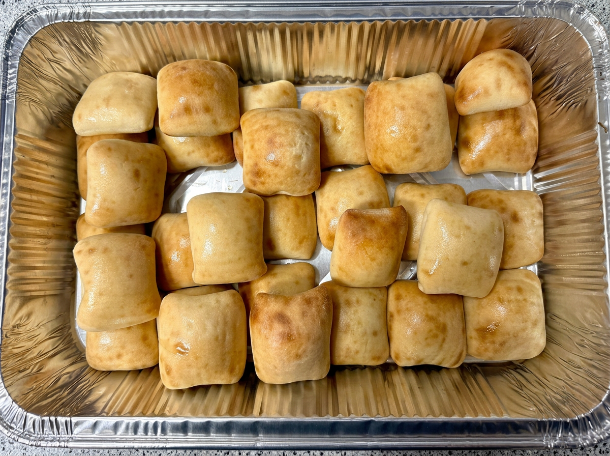 Fresh-baked dinner rolls for a catered gathering