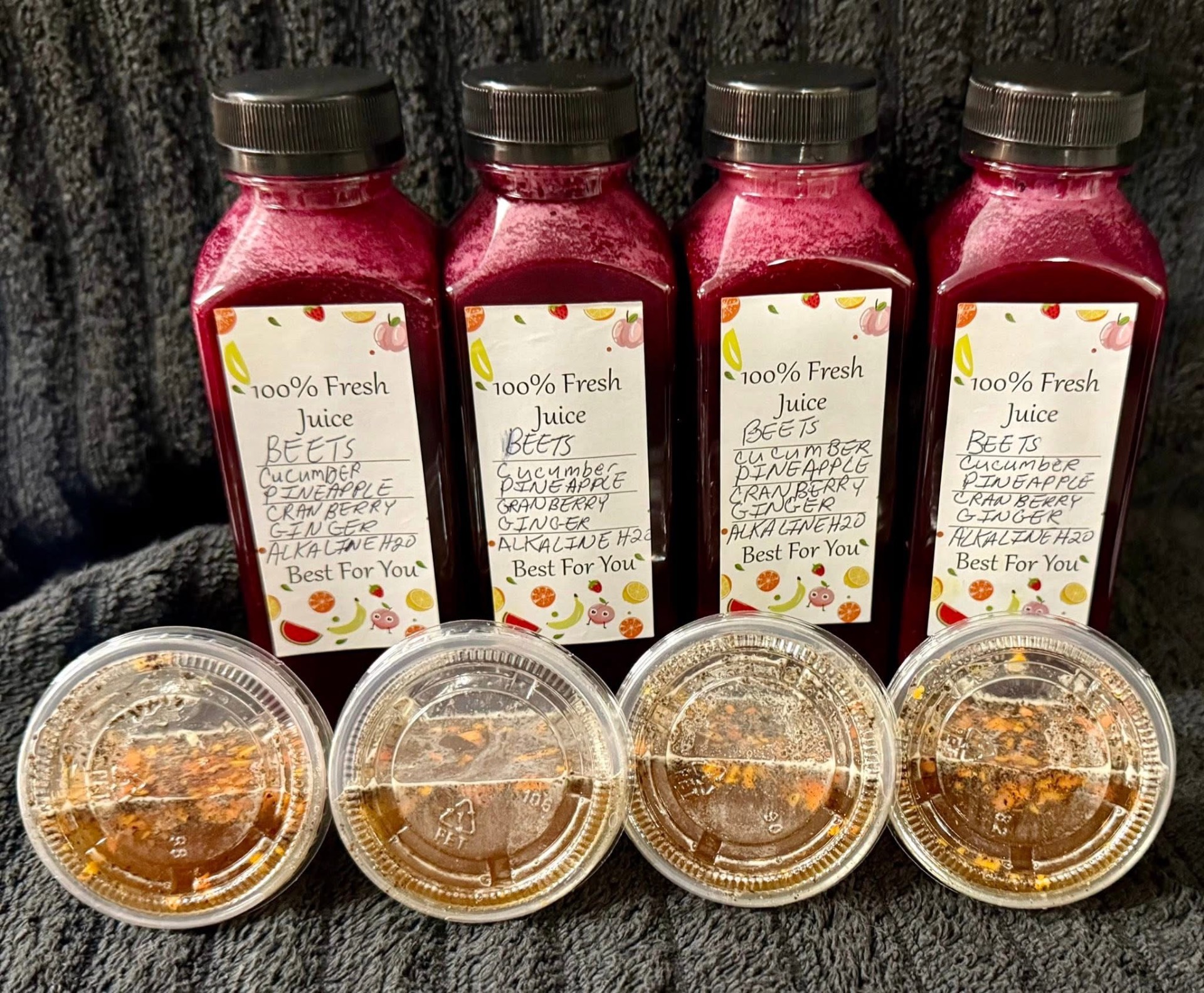 Beets/Cucumber/Pineapple/Cranberry/Ginger bottles
